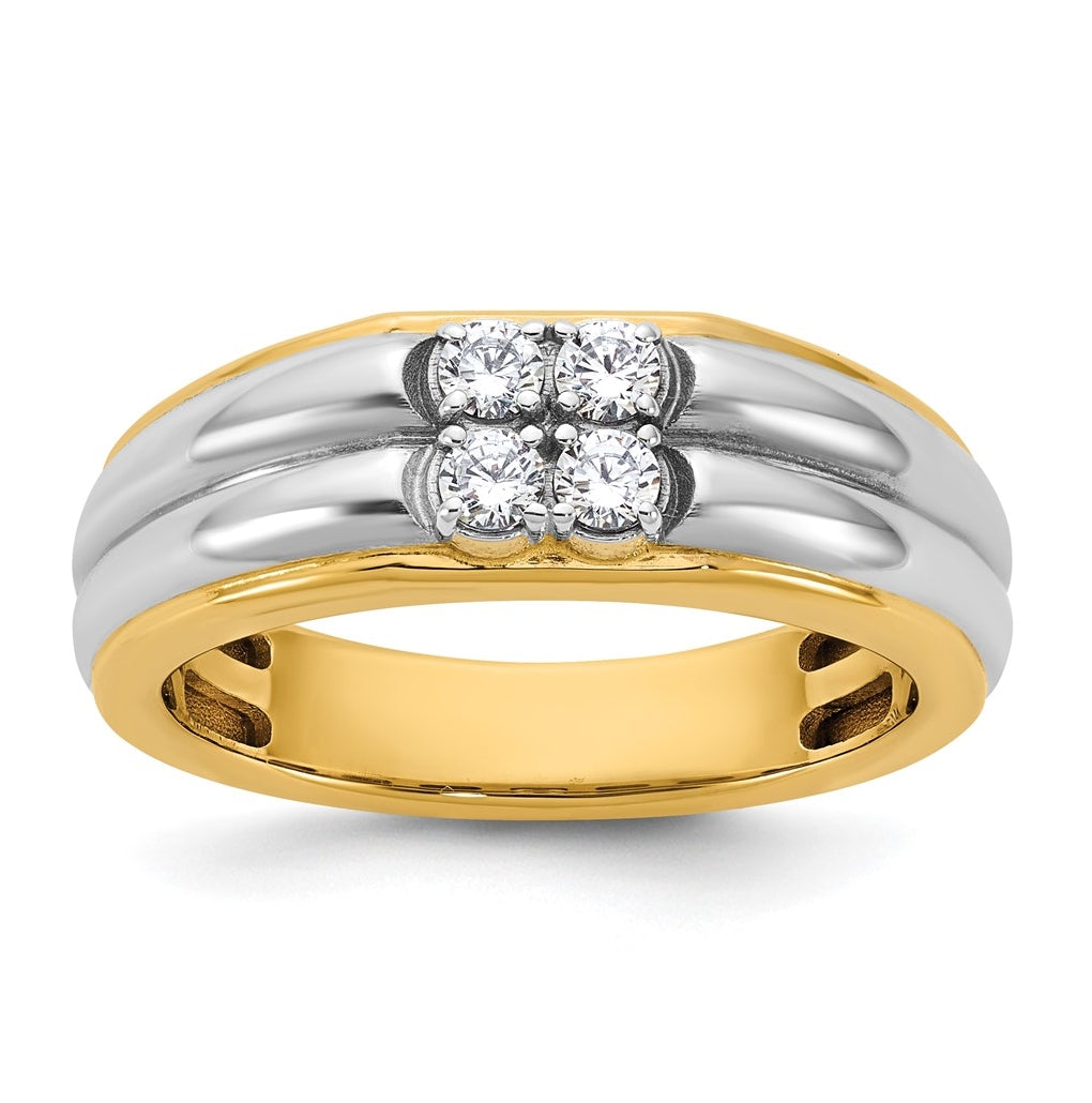 14k Two-Tone Gold IB Goodman Mens Polished Complete 4-Stone 1/3ct Diamond Ring