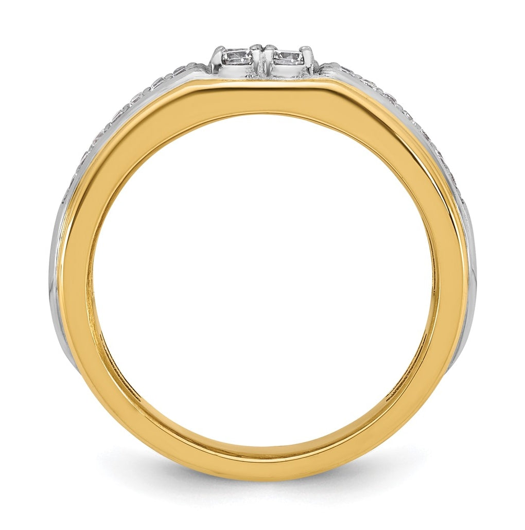 14k Two-Tone Gold IB Goodman Mens Polished Complete 4-Stone 5/8ct Diamond Ring