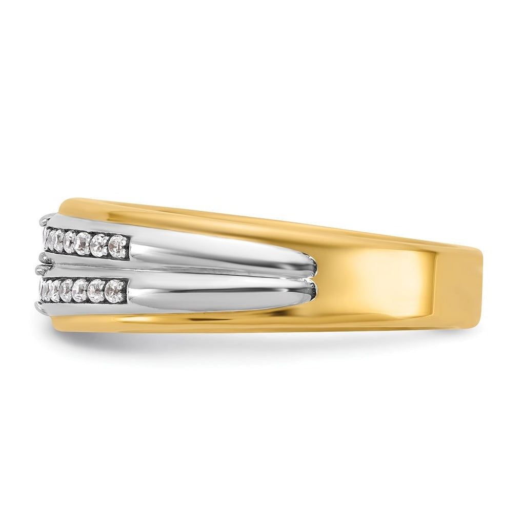 14k Two-Tone Gold IB Goodman Mens Polished Complete 4-Stone 5/8ct Diamond Ring