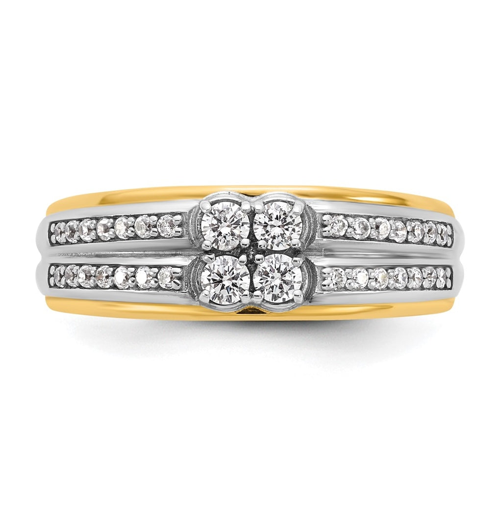 14k Two-Tone Gold IB Goodman Mens Polished Complete 4-Stone 5/8ct Diamond Ring