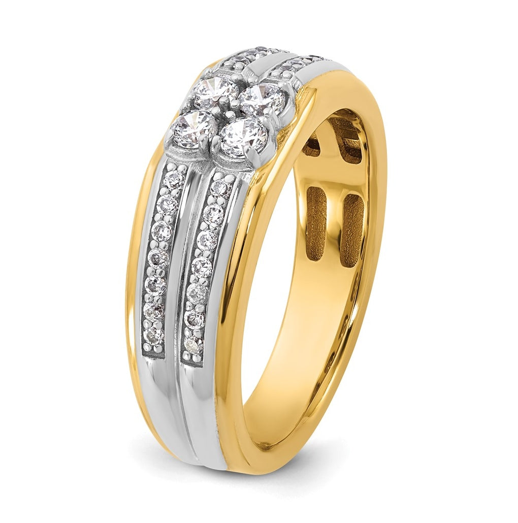 14k Two-Tone Gold IB Goodman Mens Polished Complete 4-Stone 5/8ct Diamond Ring