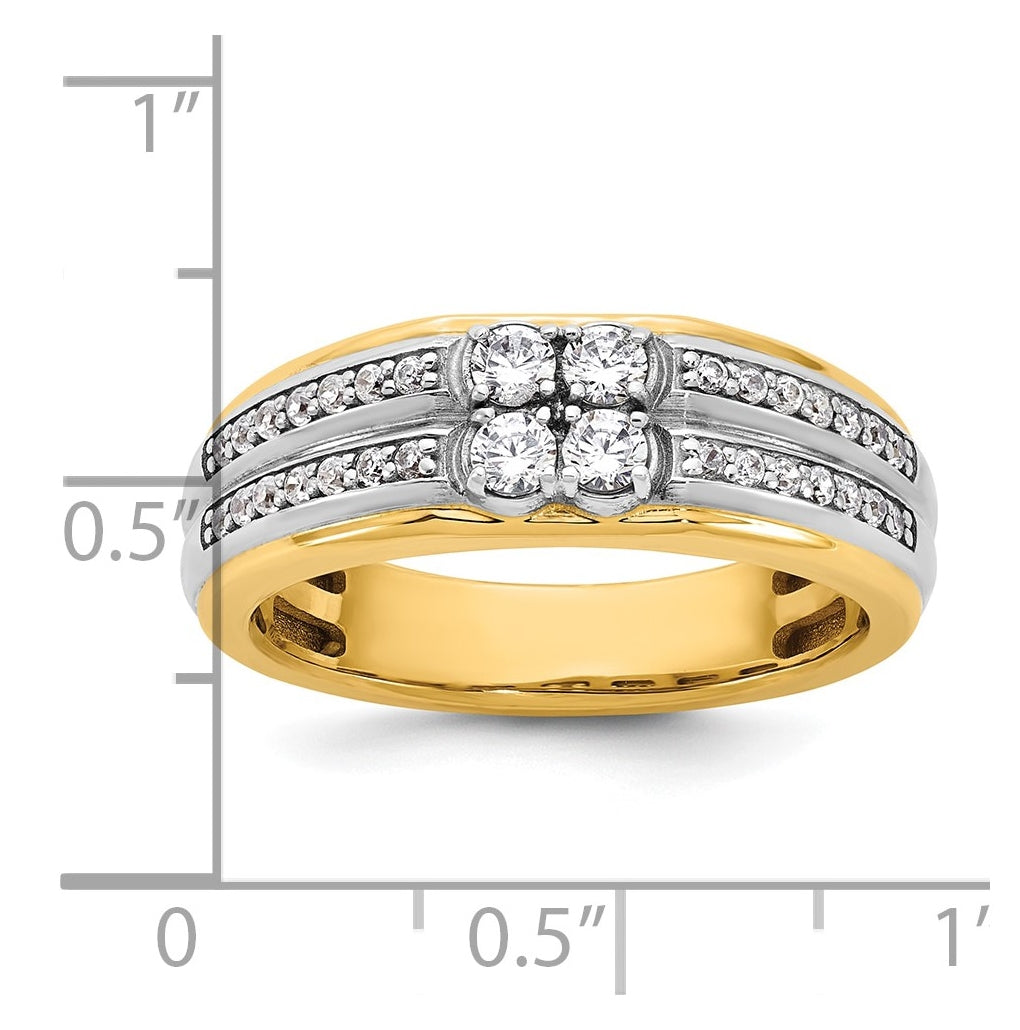 14k Two-Tone Gold IB Goodman Mens Polished Complete 4-Stone 5/8ct Diamond Ring