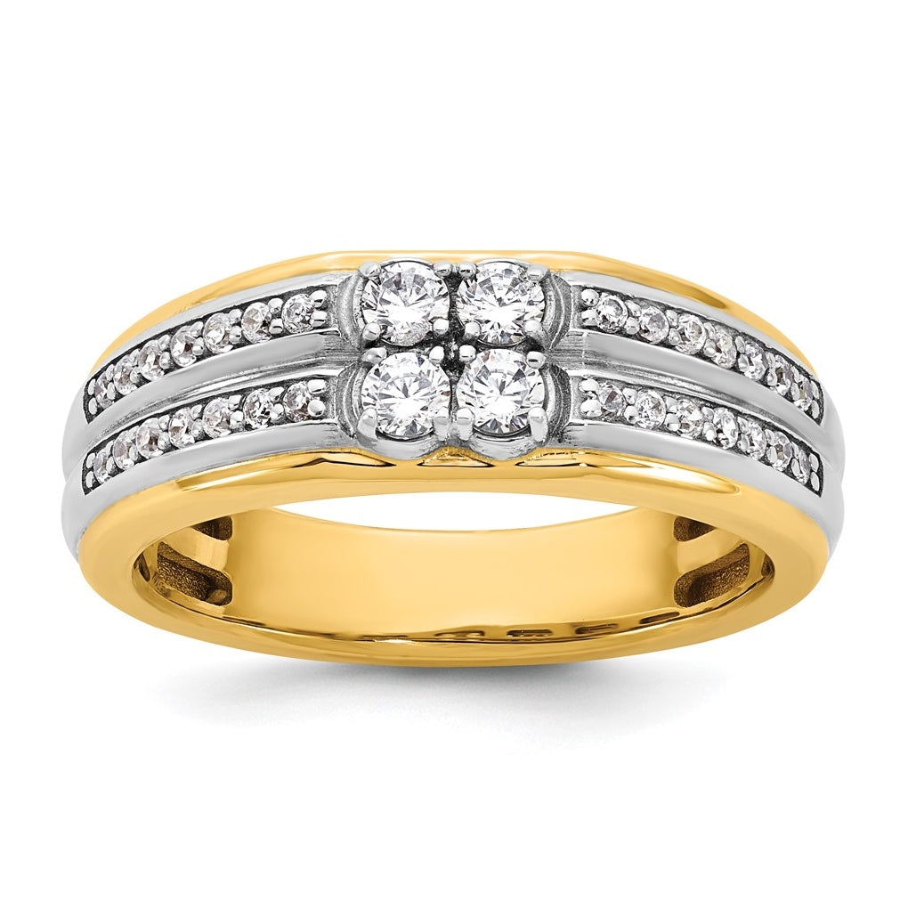 14k Two-Tone Gold IB Goodman Mens Polished Complete 4-Stone 5/8ct Diamond Ring