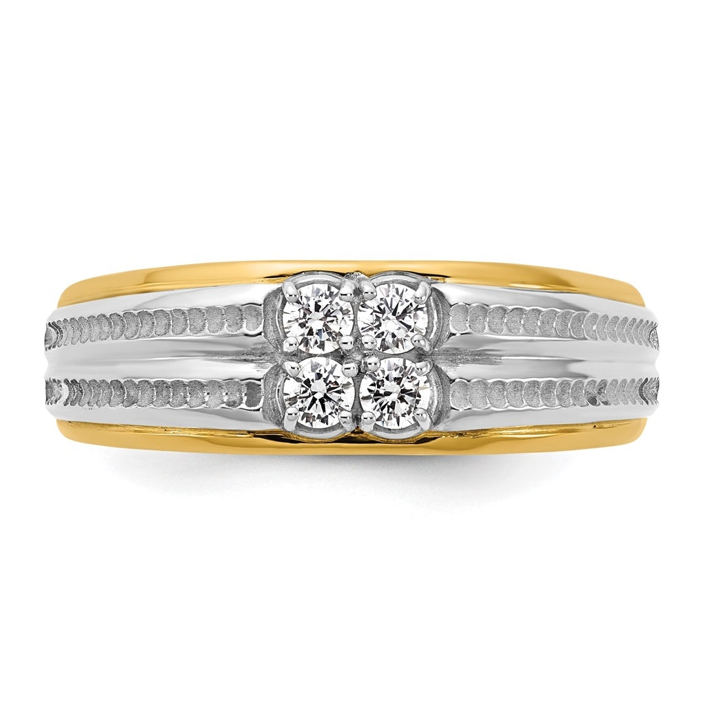 14K Two-Tone IB Goodman Mens Polished Complete 4-Stone 1/3ct Diamond Ring