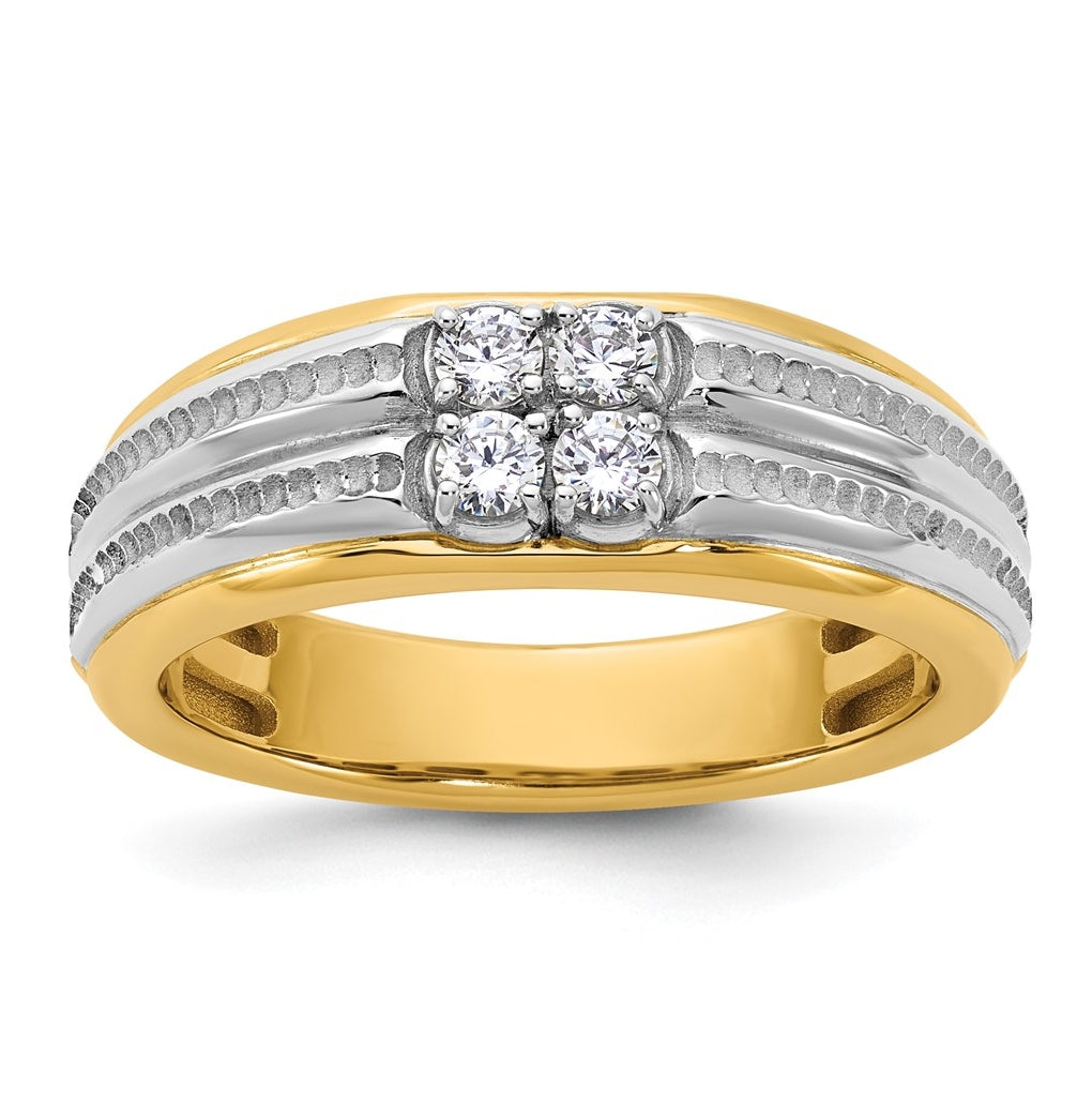 14K Two-Tone IB Goodman Mens Polished Complete 4-Stone 1/3ct Diamond Ring
