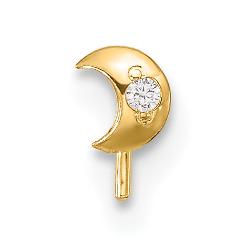 14K Yellow Gold 23 Gauge CZ Moon Nose Stud