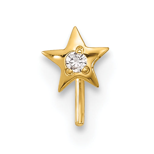 14K Yellow Gold 23 Gauge CZ Star Nose Stud