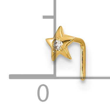 14K Yellow Gold 23 Gauge CZ Star Nose Stud