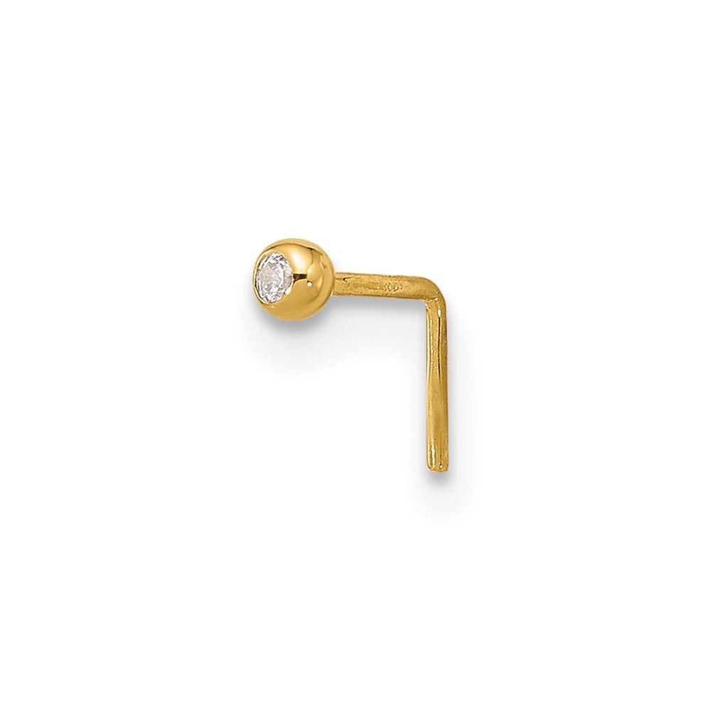 14K Yellow Gold 23 Gauge 2.2mm CZ Nose Stud