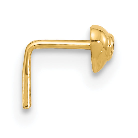 14K Yellow Gold 22 Gauge CZ Heart Nose Stud