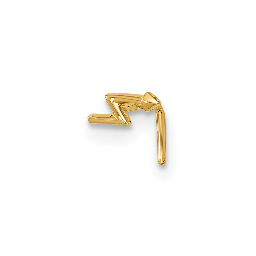 14K Yellow Gold 22 Gauge Lightning Bolt Nose Stud
