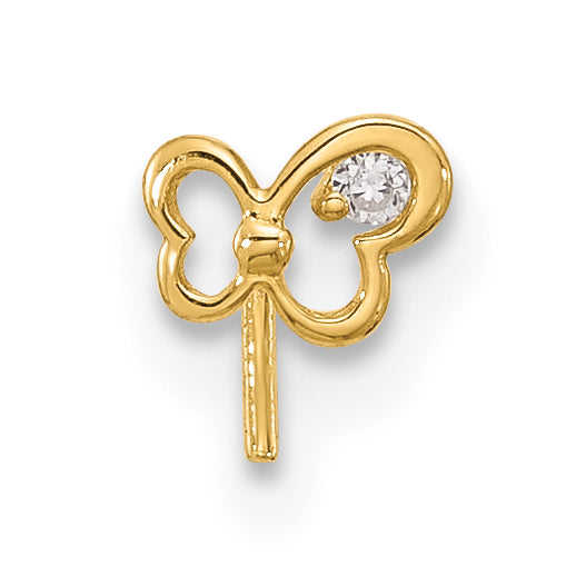 14K Yellow Gold 23 Gauge CZ Butterfly Nose Stud