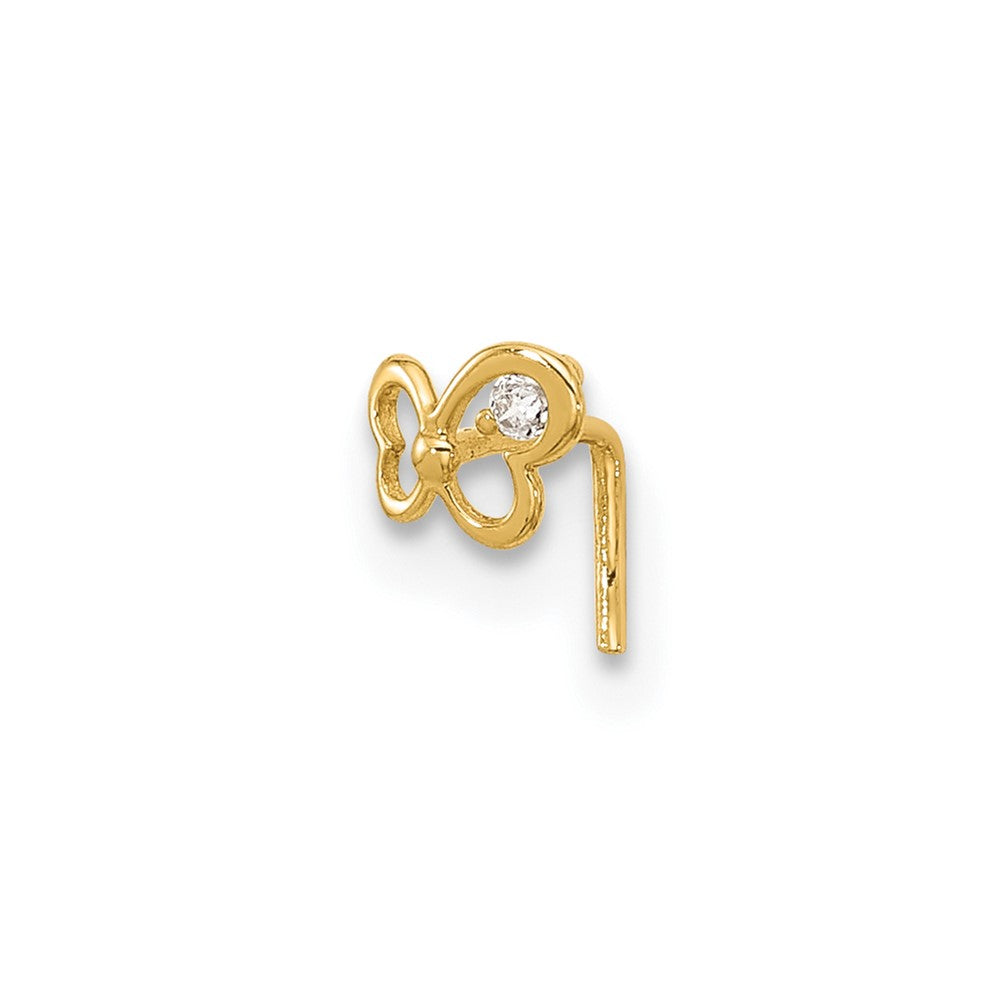 14K Yellow Gold 23 Gauge CZ Butterfly Nose Stud