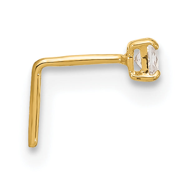 14K Yellow Gold 22 Gauge  2.5mm Square CZ Nose Stud