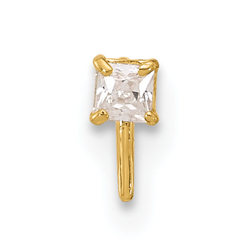 14K Yellow Gold 22 Gauge  2.5mm Square CZ Nose Stud
