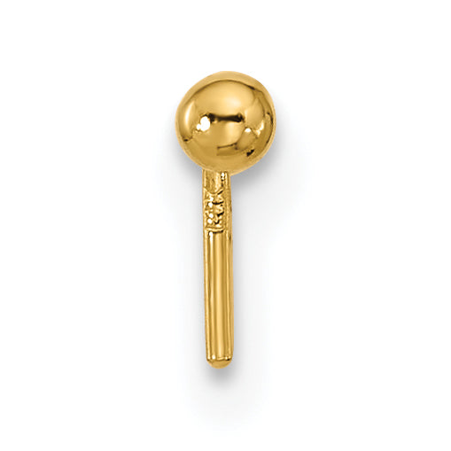 14K Yellow Gold 22 Gauge Polished 2mm Ball Nose Stud