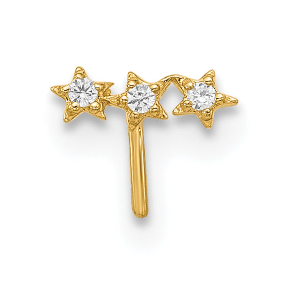 14K Yellow Gold 22 Gauge CZ 3-Star Nose Stud
