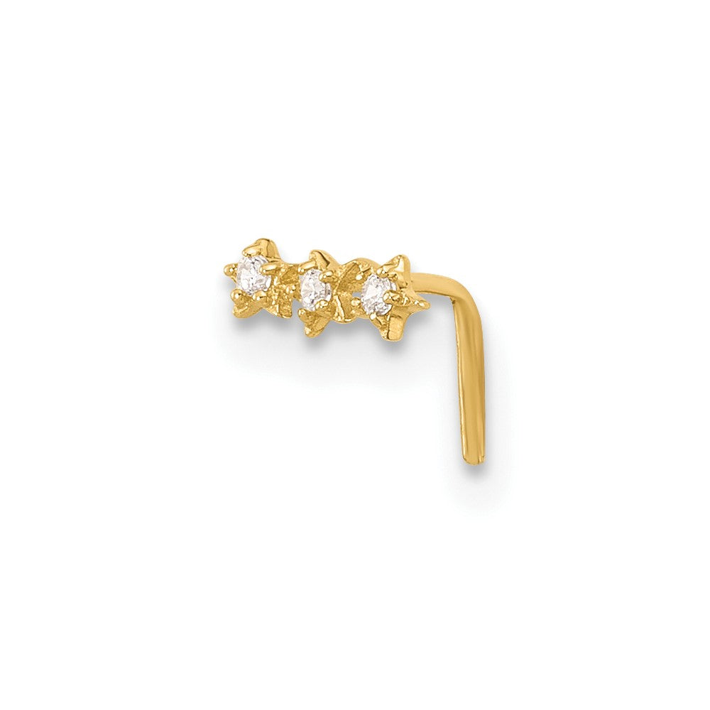 14K Yellow Gold 22 Gauge CZ 3-Star Nose Stud