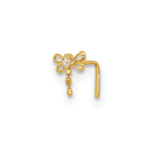 14K Yellow Gold 22 Gauge CZ Butterfly Nose Stud
