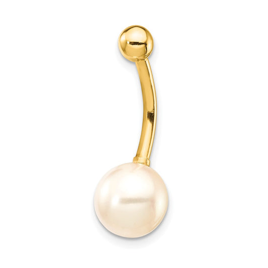 14K Yellow Gold 14 Gauge 8mm Freshwater Cultured Pearl Belly Ring