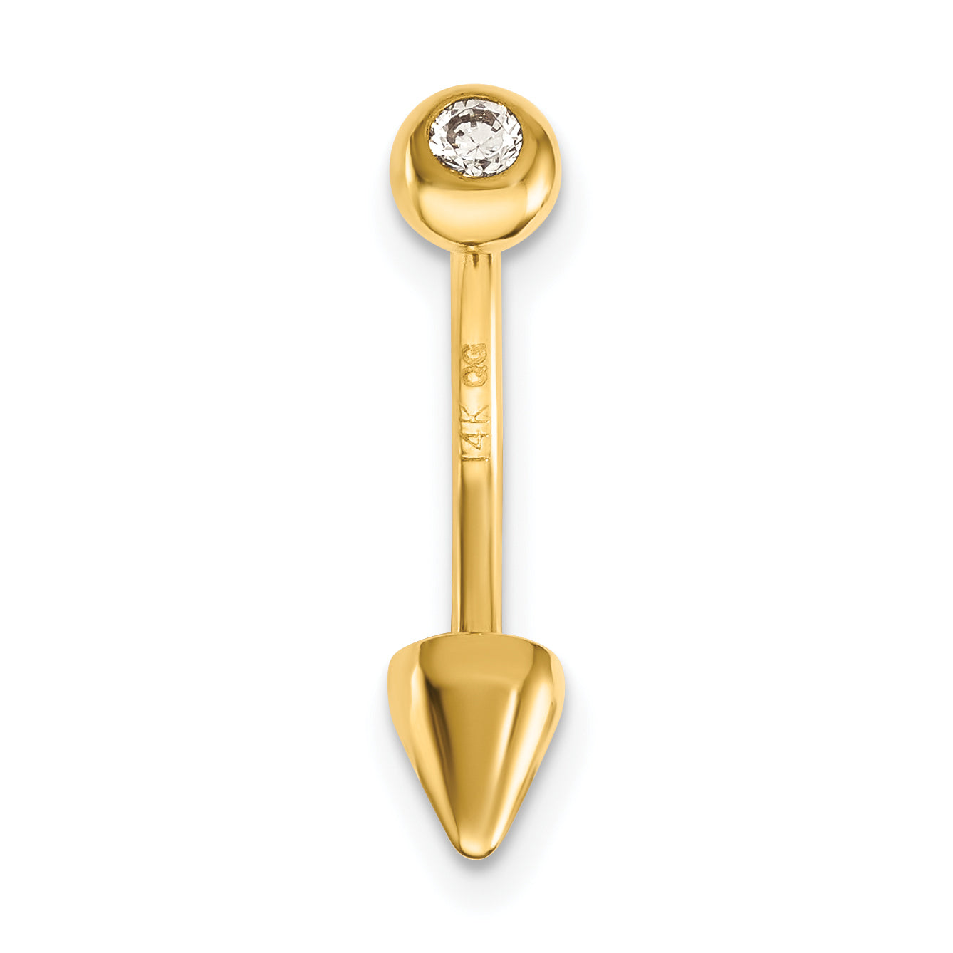 14K Yellow Gold 16 Gauge CZ Cone Belly Ring