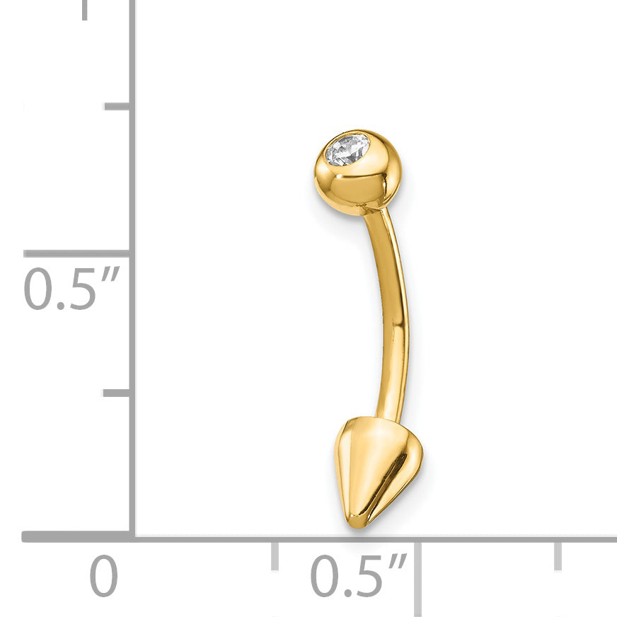 14K Yellow Gold 16 Gauge CZ Cone Belly Ring