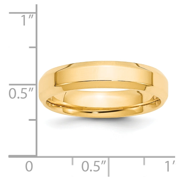 14k Yellow Gold 5mm Beveled Edge Comfort Fit Wedding Band Size 5.5