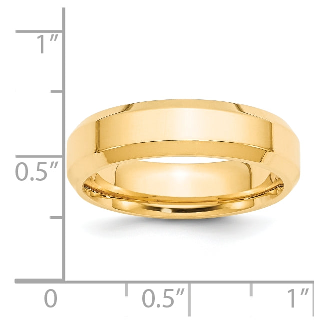 14k Yellow Gold 6mm Beveled Edge Comfort Fit Wedding Band Size 4.5