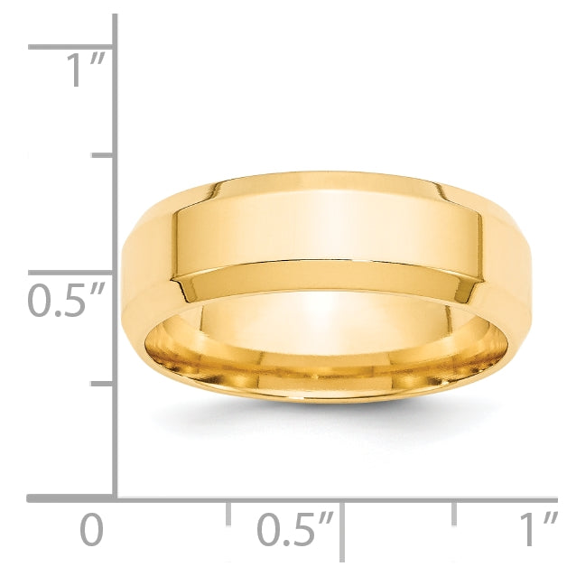 14k Yellow Gold 7mm Beveled Edge Comfort Fit Wedding Band Size 5.5