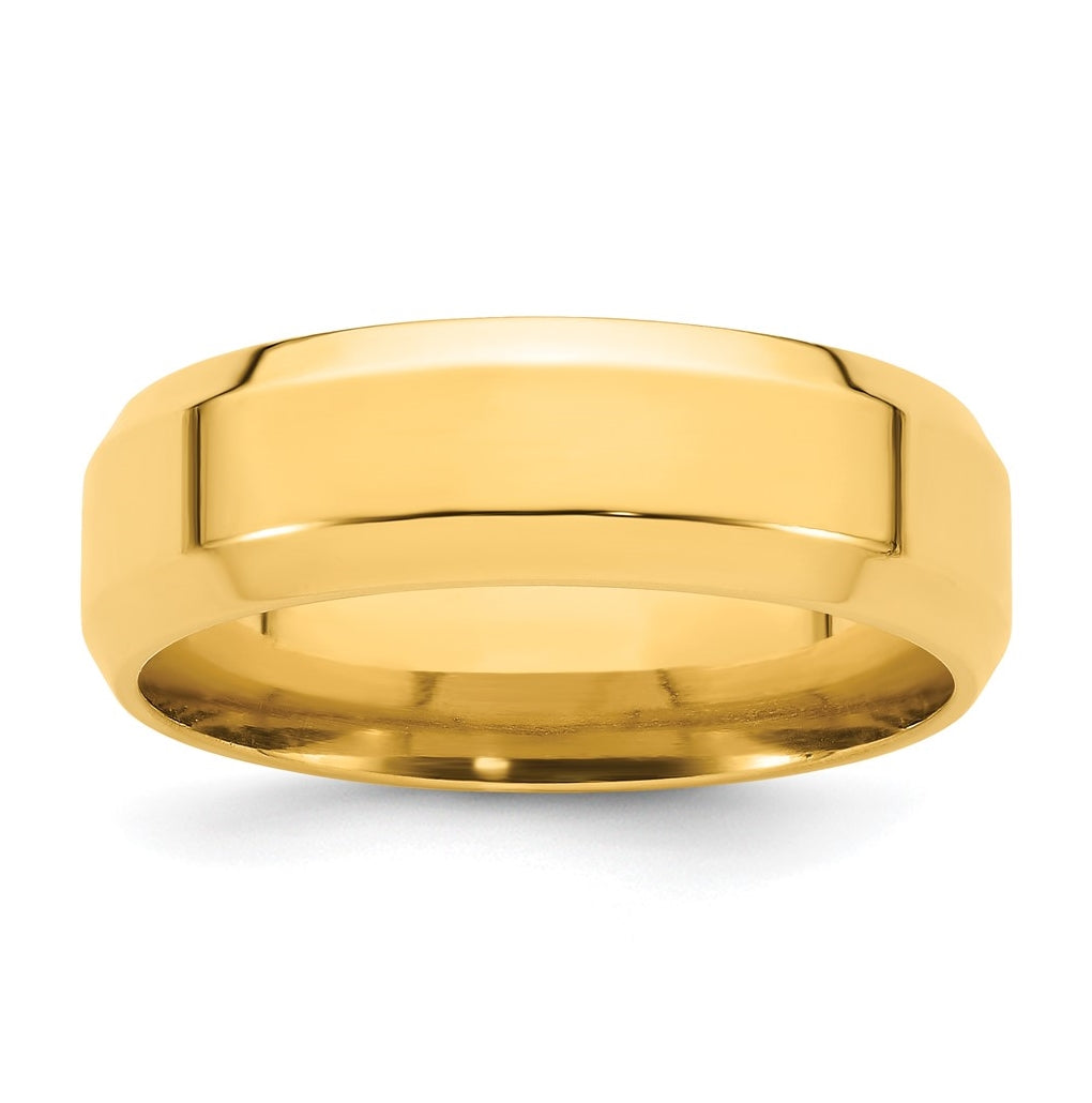 14k Yellow Gold 7mm Beveled Edge Comfort Fit Wedding Band Size 5.5