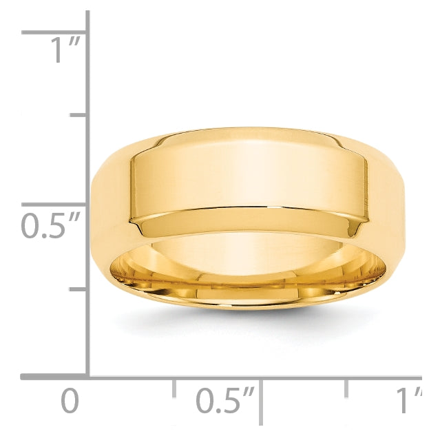 14k Yellow Gold 8mm Beveled Edge Comfort Fit Wedding Band Size 5