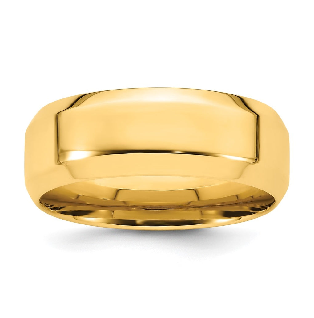 14k Yellow Gold 8mm Beveled Edge Comfort Fit Wedding Band Size 5