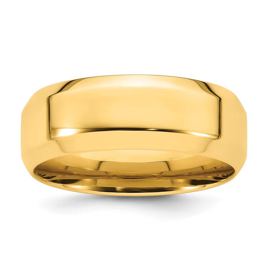 14k Yellow Gold 8mm Beveled Edge Comfort Fit Wedding Band Size 5