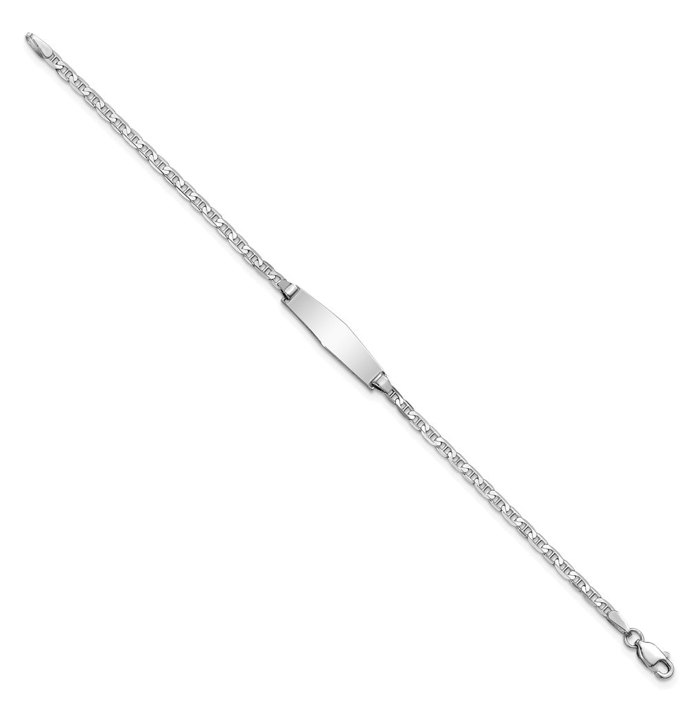 14k White Gold Soft Diamond Shape Anchor Link ID Bracelet Length 6 In – Elegant Jewelry Gift for Birthday, Anniversary, Engagement, Wedding