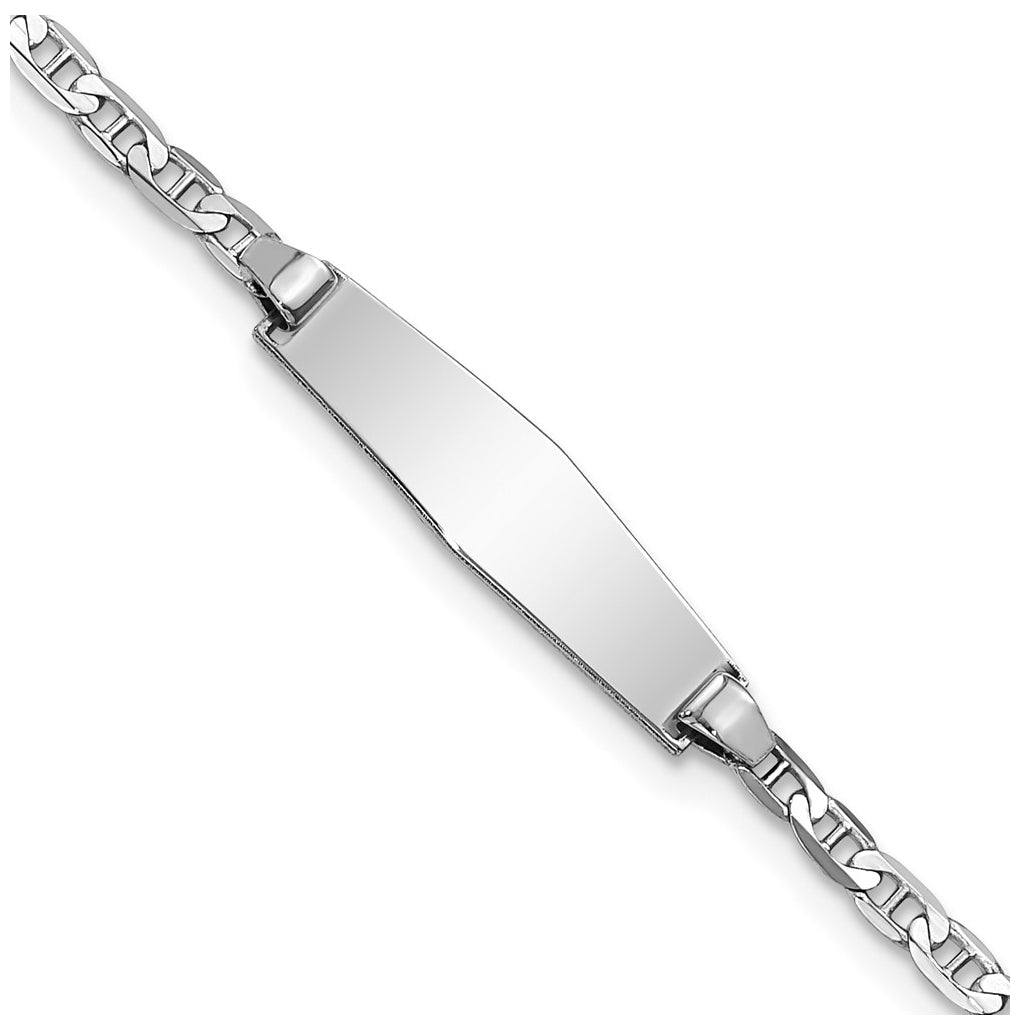 14k White Gold Soft Diamond Shape Anchor Link ID Bracelet Length 6 In – Elegant Jewelry Gift for Birthday, Anniversary, Engagement, Wedding