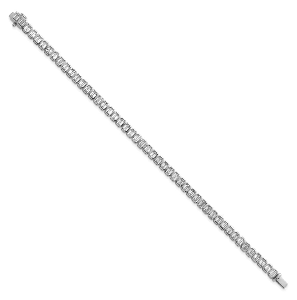 14k White Gold 6 1/2 carat Lab Grown Diamond VS+ F+ Complete Emerald Bezel Set Tennis Bracelet