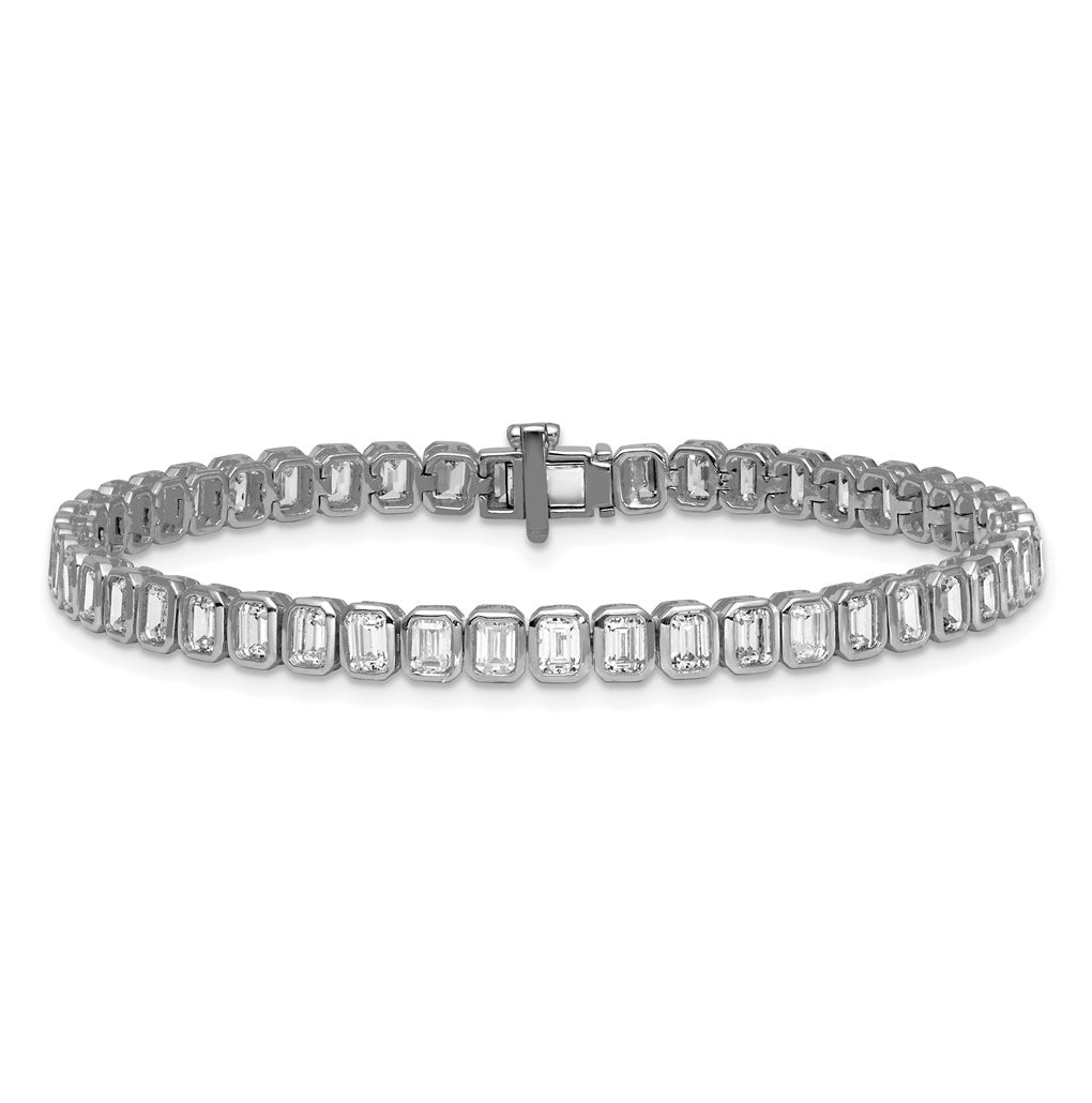 14k White Gold 6 1/2 carat Lab Grown Diamond VS+ F+ Complete Emerald Bezel Set Tennis Bracelet