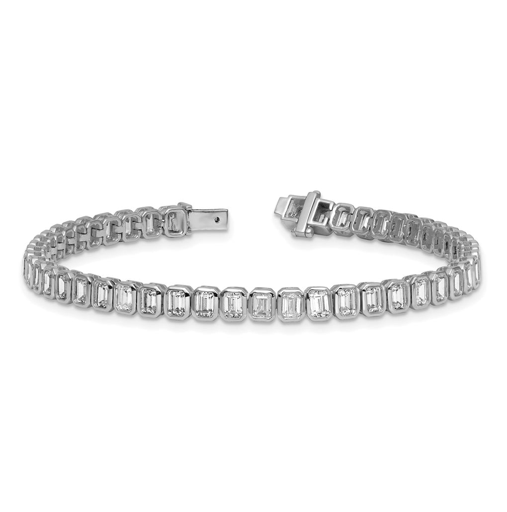 14k White Gold 6 1/2 carat Lab Grown Diamond VS+ F+ Complete Emerald Bezel Set Tennis Bracelet
