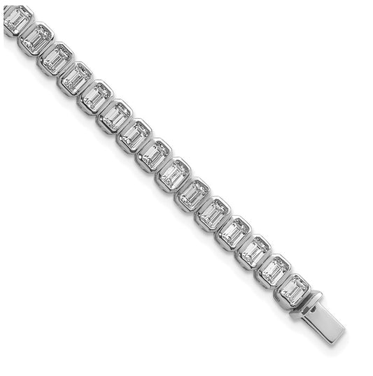 14k White Gold 6 1/2 carat Lab Grown Diamond VS+ F+ Complete Emerald Bezel Set Tennis Bracelet