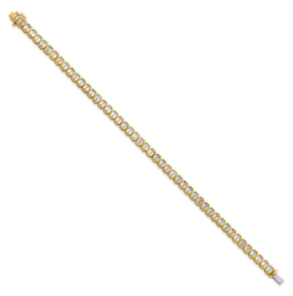 14k Yellow Gold 6 1/2 carat Lab Grown Diamond VS+ F+ Complete Emerald Bezel Set Tennis Bracelet