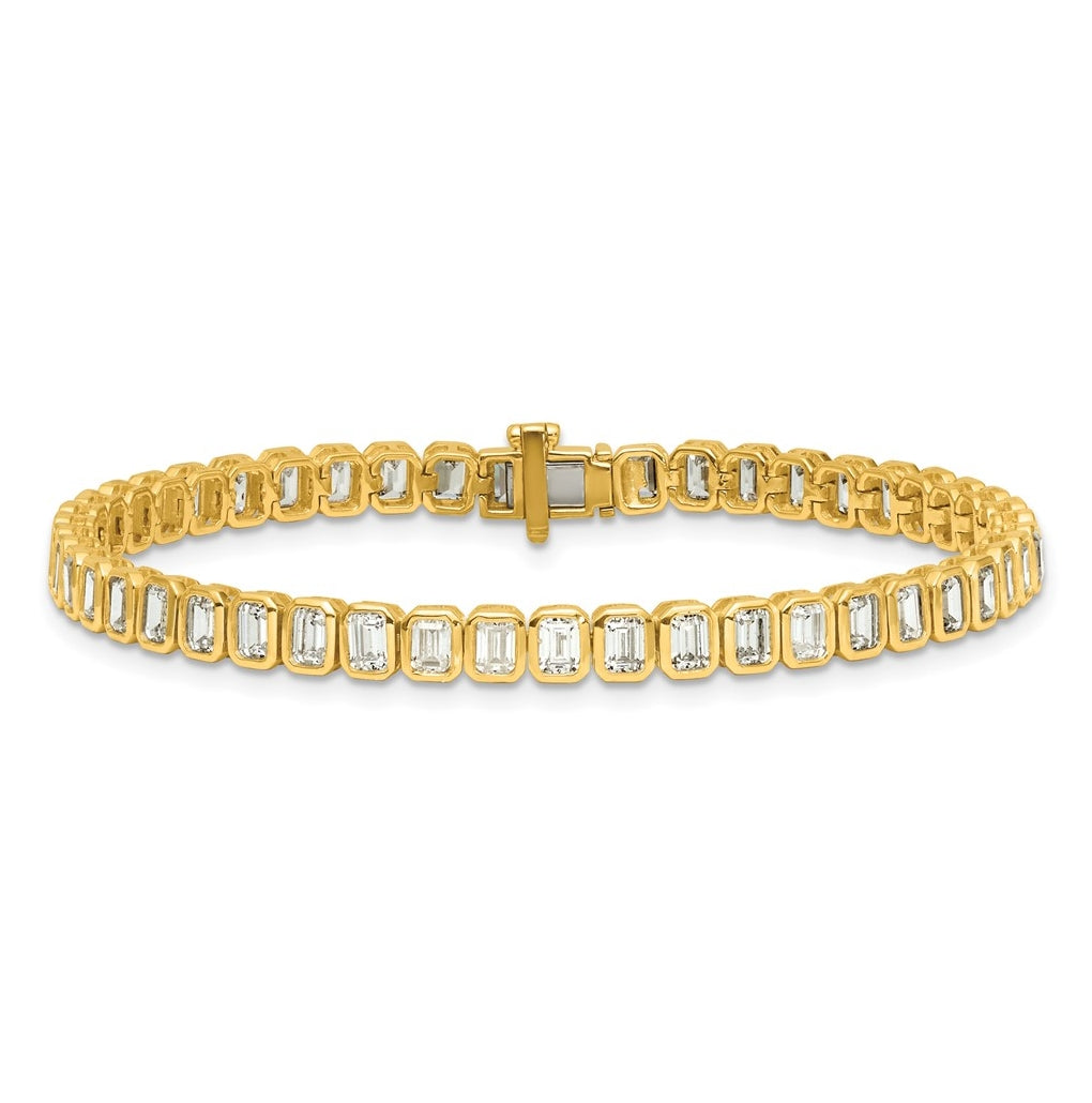 14k Yellow Gold 6 1/2 carat Lab Grown Diamond VS+ F+ Complete Emerald Bezel Set Tennis Bracelet