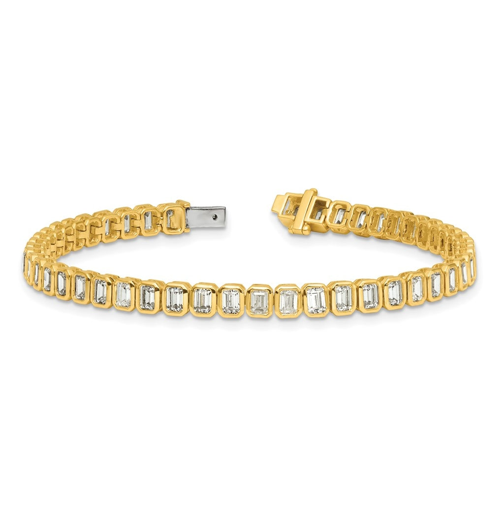 14k Yellow Gold 6 1/2 carat Lab Grown Diamond VS+ F+ Complete Emerald Bezel Set Tennis Bracelet
