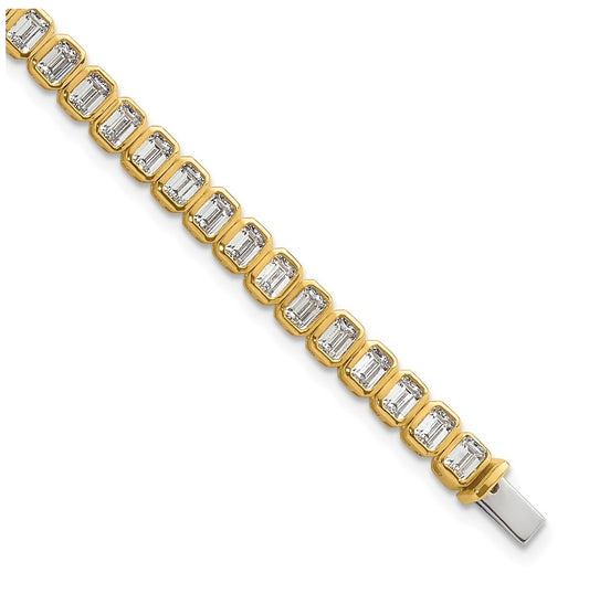 14k Yellow Gold 6 1/2 carat Lab Grown Diamond VS+ F+ Complete Emerald Bezel Set Tennis Bracelet