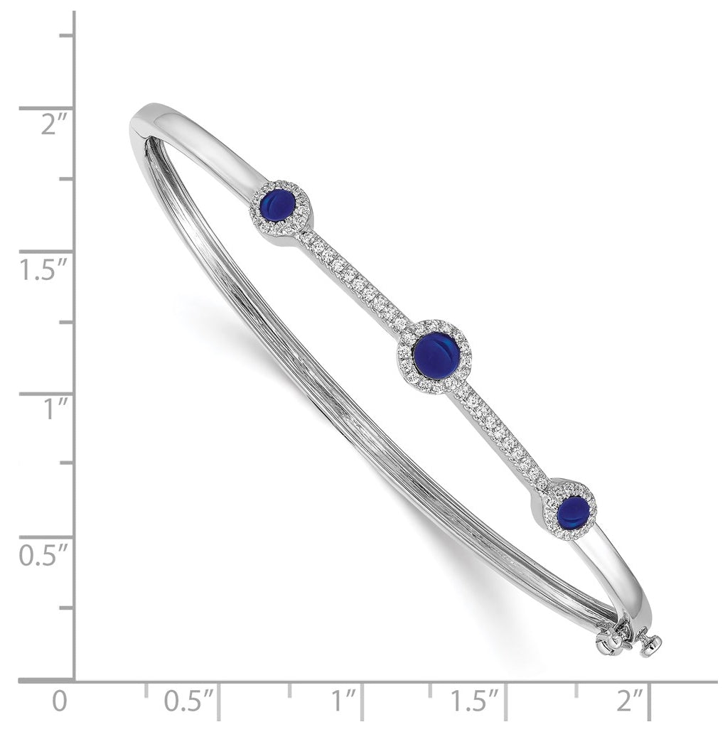 14k White Gold Diamond and Cabochon Sapphire Bangle – Elegant Jewelry Gift for Birthday, Anniversary, Engagement, Wedding