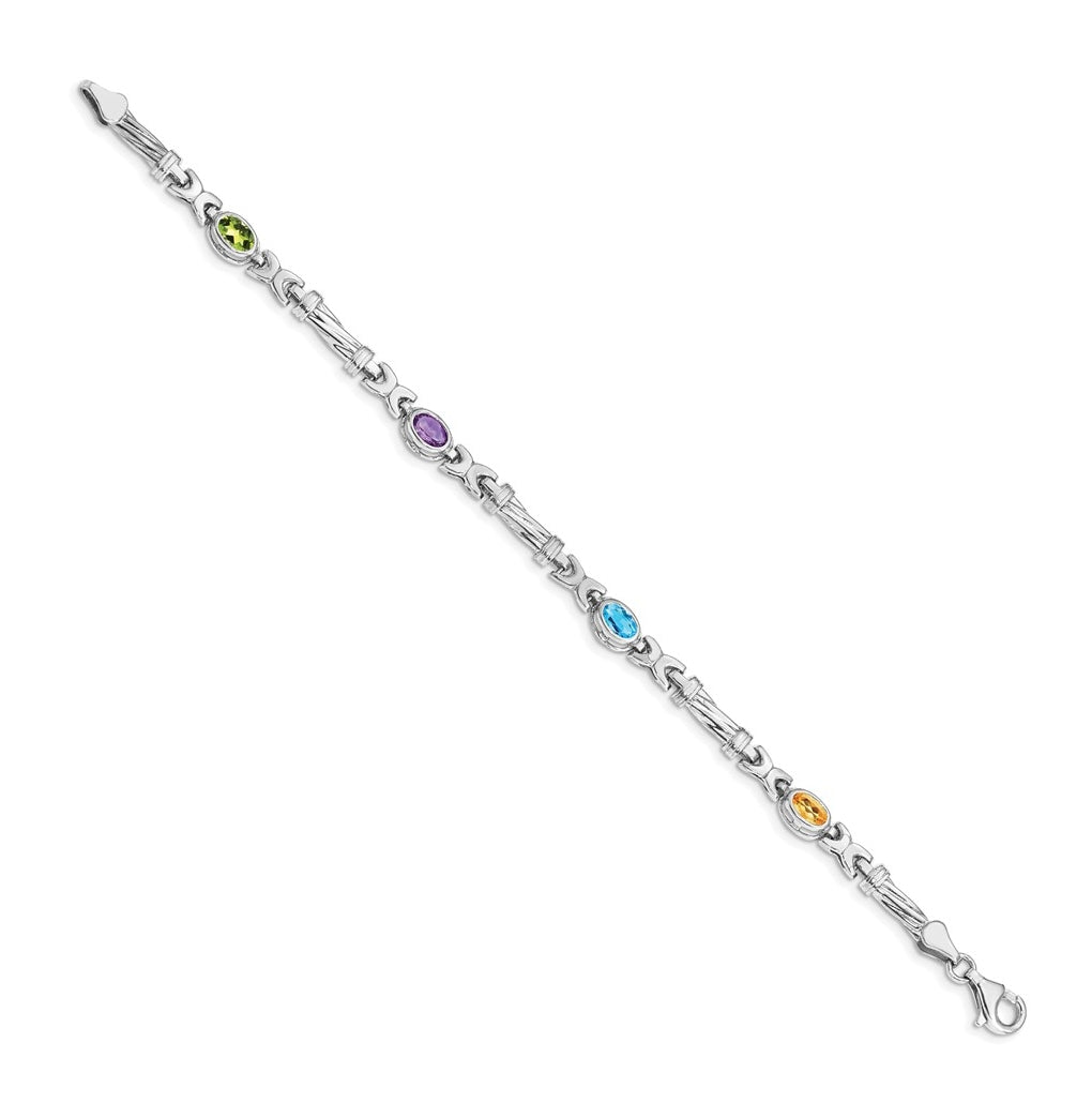 14k White Gold Rainbow Gemstone Bracelet – Elegant Jewelry Gift for Birthday, Anniversary, Engagement, Wedding