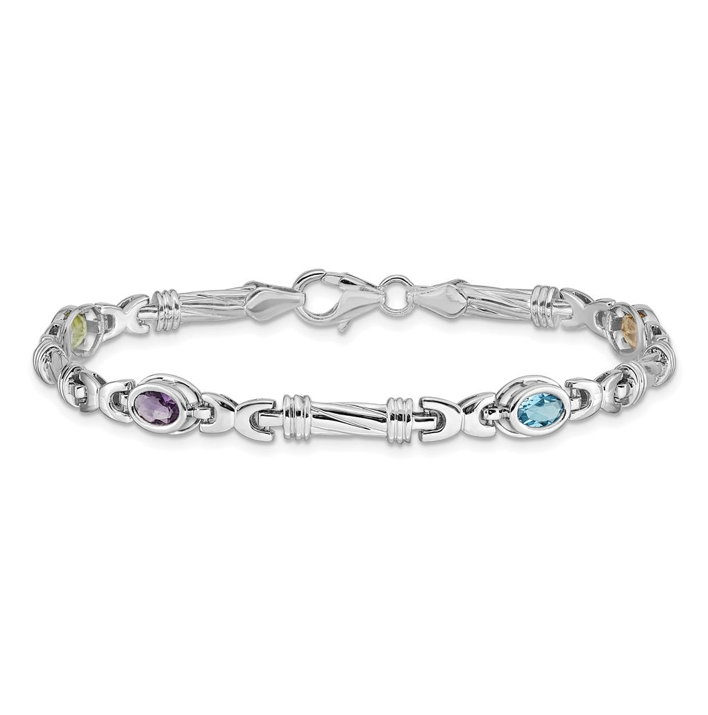 14k White Gold Rainbow Gemstone Bracelet – Elegant Jewelry Gift for Birthday, Anniversary, Engagement, Wedding