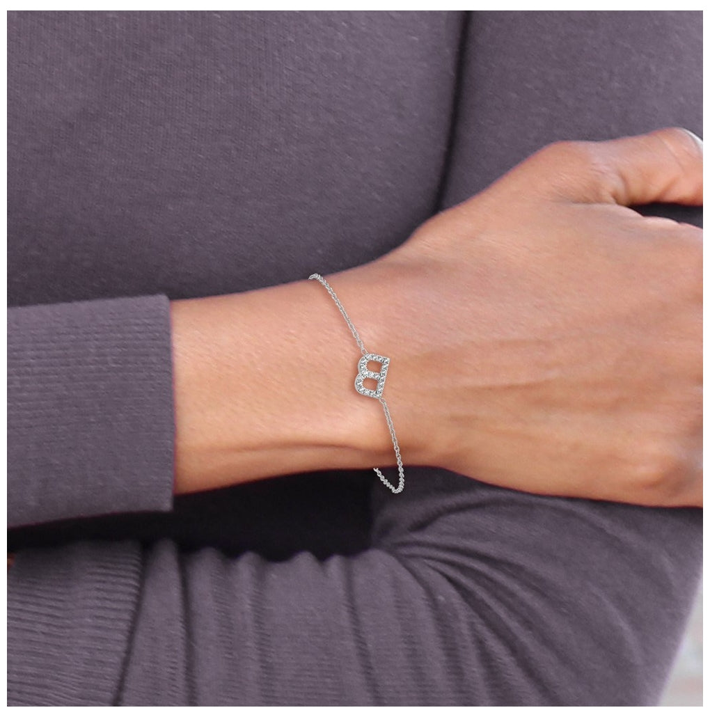 14K Yellow Or White Gold Diamond Sideways Letter w/ 1in ext. Bracelet