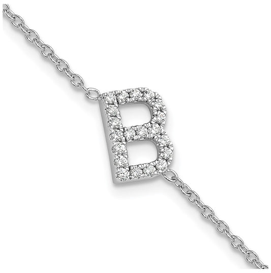 14K Yellow Or White Gold Diamond Sideways Letter w/ 1in ext. Bracelet