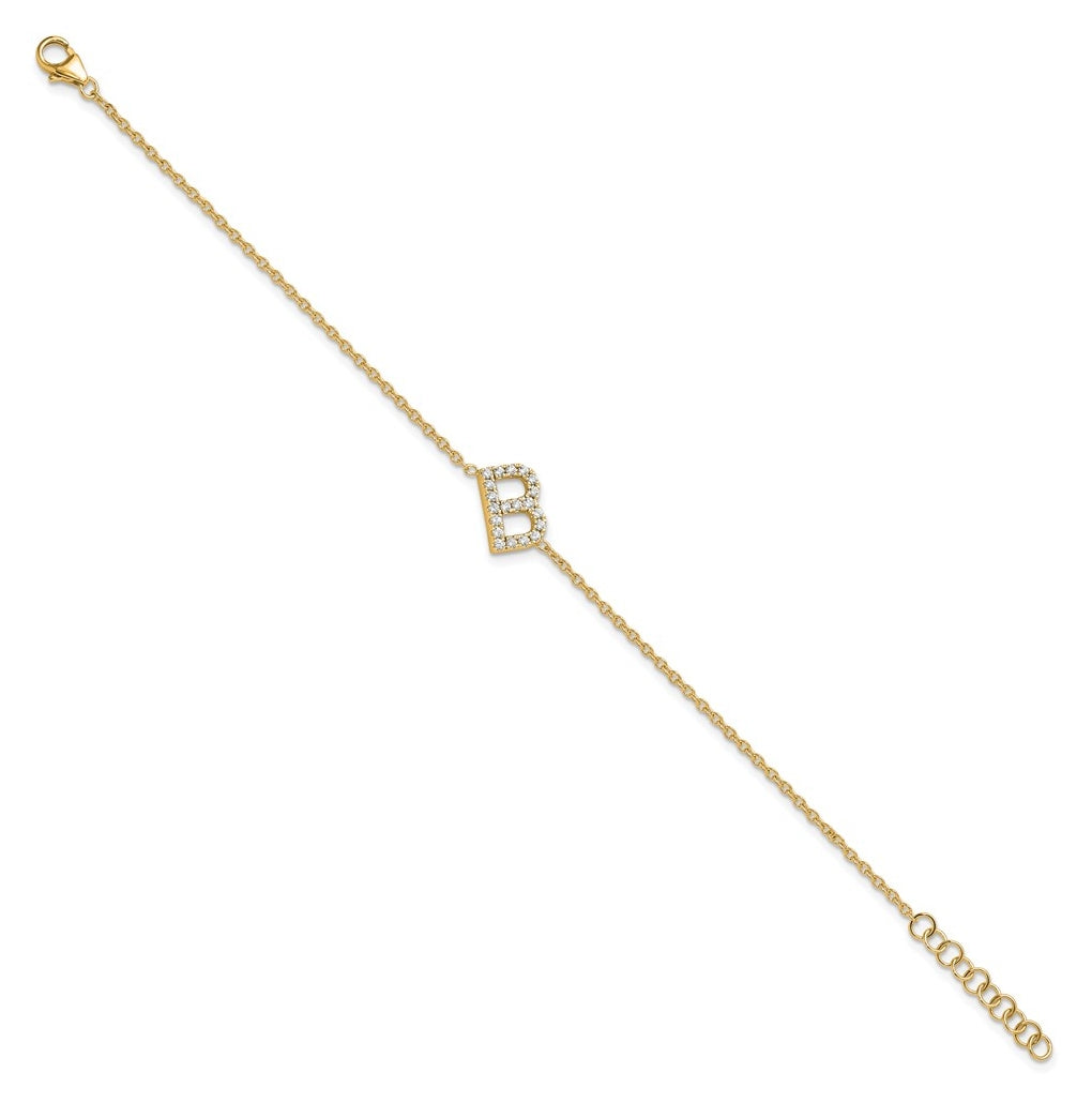 14K Yellow Or White Gold Diamond Sideways Letter w/ 1in ext. Bracelet