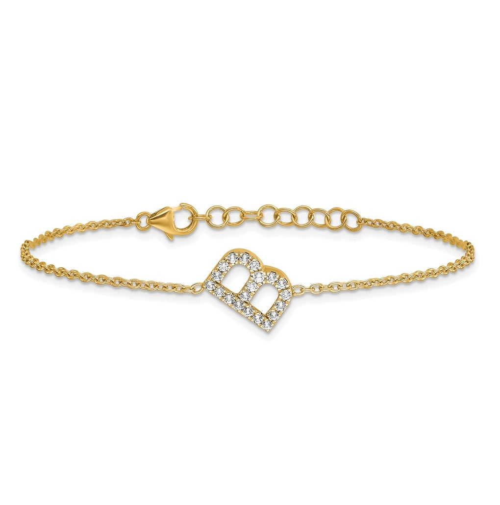 14K Yellow Or White Gold Diamond Sideways Letter w/ 1in ext. Bracelet